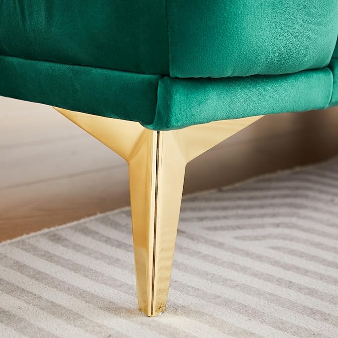 61.25'' Velvet Chesterfield Sofa Button Tufted Upholstered Love Seat Sofa Couch with 2 Pillows Golden Metal Feets Removable Thick Cushions Small Loveseat Couches for Living Room Apartment Green