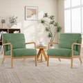 Accent Chair with Pillow Upholstered Mid Century Chair Living Room Chair Comfy Reading Chair with Thick Cushion Solid Wood Frame Armchair for Small Space Bedroom Balcony Green Set of 2