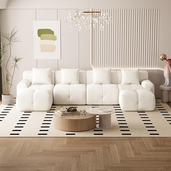 Chifee &amp Vingol 135 U-Shaped Modular Sectional Sofa with 2 Ottoman &amp 4 Pillows Oversized Upholstered 6 Seat Cloud Sectional Couch for Living RoomIvory