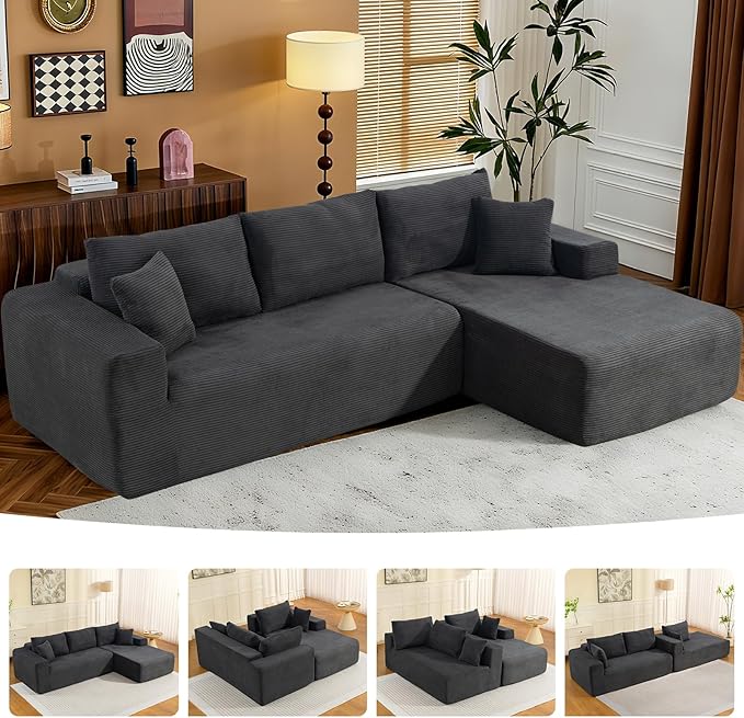 2025 New 108 Cloud Couch Sectional Modular Sectional Sofa with L-Shaped Chaise Deep Seat Sectional Modular Couch for Living Room No Assembly Required (Gray Right Facing Chaise)