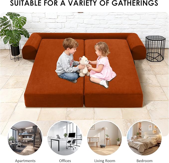 80 Convertible Sofa Bed 3-in-1 Corduroy Folding Pull Out Couch with Pillows No Assembly Modern Boneless Couch Compression Sofa in Box Floor Sofa with Side Storage Pocket for Living Room Orange