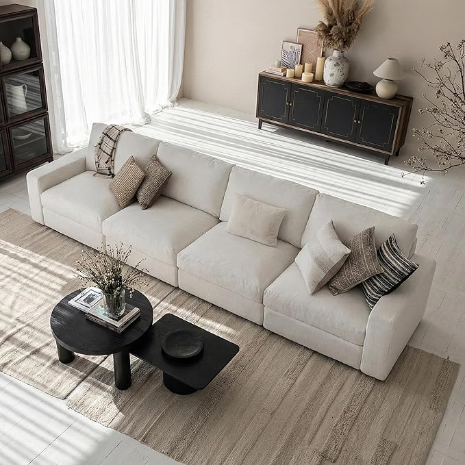 Cloud Couch Sectional 146.5'' Oversized White Modular Cloud Sofa with Storage Ottoman Deep Seating with Washable Covers Cloud Couches for Living Room 4 Seater