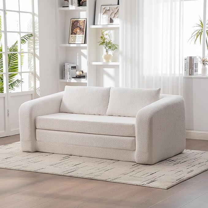 KEIKI 71 2-in-1 Pull-Out Loveseat Sofa Bed Foldable Chenille Cloud Mattress Couch for Family Living Rooms Overnight Guests Entertainment Spaces &amp Everyday Lounging