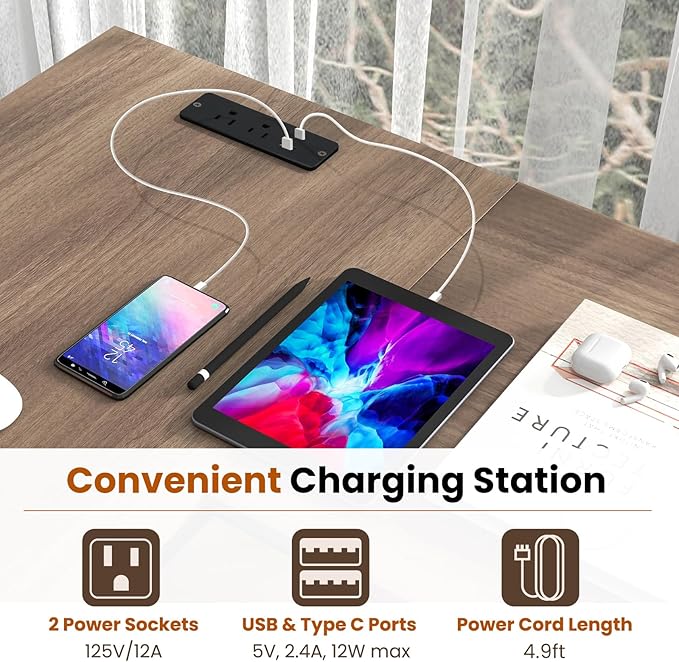 Tangkula Reversible L-Shaped Computer Desk with Charging Station &amp Shelves Large Corner Gaming Desk with Adjustable Shelf &amp CPU Stand Modern Study Writing Desk Home Office PC Workstation (Gr