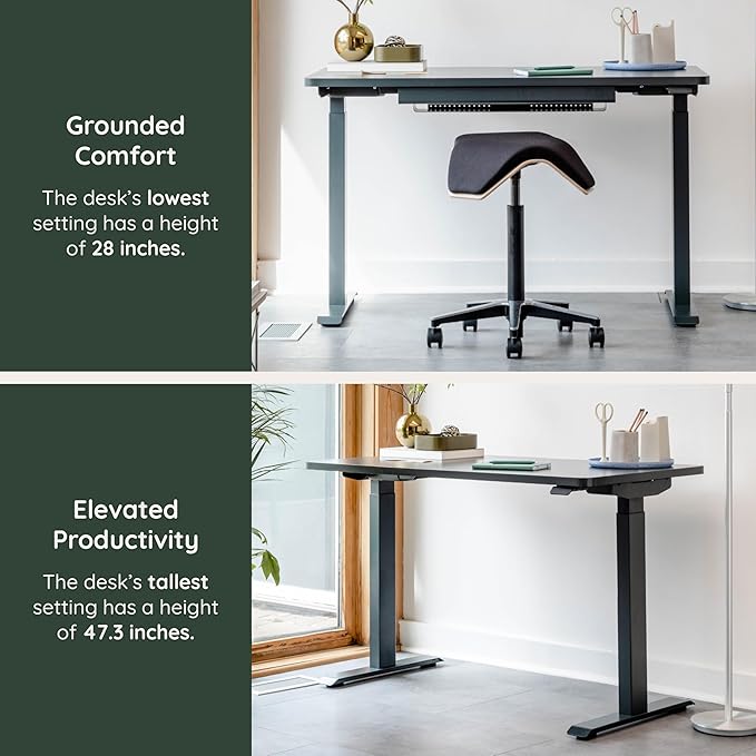 Branch Duo Standing Desk 36 Inches - Adjustable Standing Desk with 20” Range - OLED Control Panel - Frameless Design &amp Compact Size Suitable for Many Spaces - Charcoal Base - Woodgrain Top