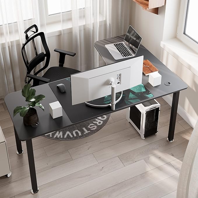 EUREKA ERGONOMIC L Shaped Gaming Desk 61 Inch Corner Computer Desk Modern Office Study Writing Desk Home Gaming Table with Mouse Pad &amp Cable Management Sturdy Metal Frame Easy to Assembly Le