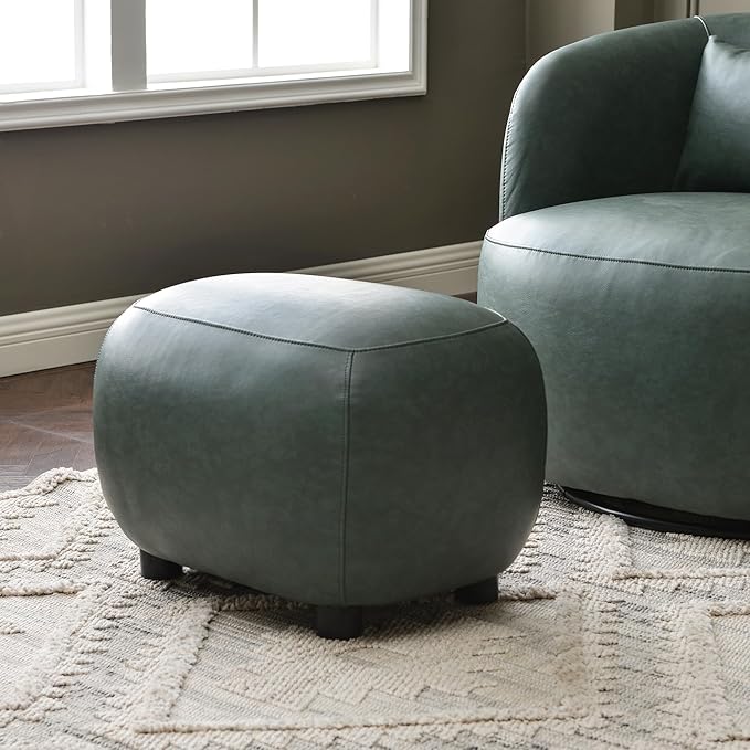 KINWELL Swivel Faux Leather Armchair with Ottoman Set No Assembly 34”W PU Leather Accent Chair &amp 23 Small Footrest for Living Room Lounge Green