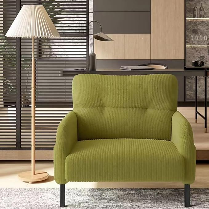 Olive Green Accent Chair - Corduroy Living Room Chairs with Side Storage Pockets and Durable Legs Comfy Arm Reading Chair with Soft Backrest for Bedroom Balcony Study Room
