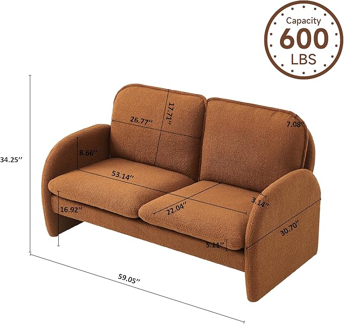 59.05 X 30.7'' Loveseat Sofa Sherpa Lamb Fabric Love Seat Couch Comfy 2 Seater Sofa Upholstered Modern Leisure Loveseat Couches for Bedroom Office Living Room and Apartment