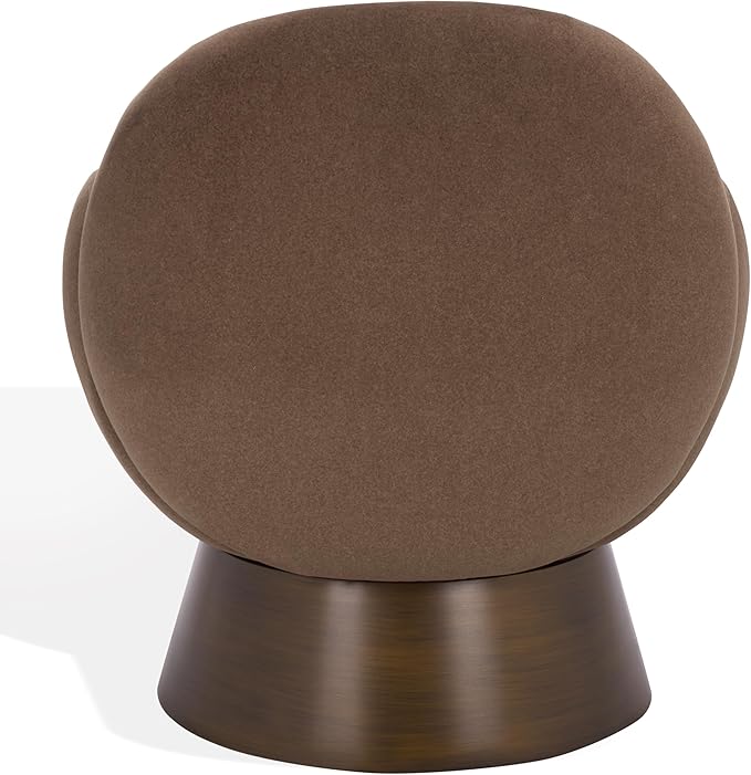 SAFAVIEH Couture Collection - Paolini Brown Upholstered Accent Chair Metal Swivel Base Sculptural Modern Design (SFV4880B)