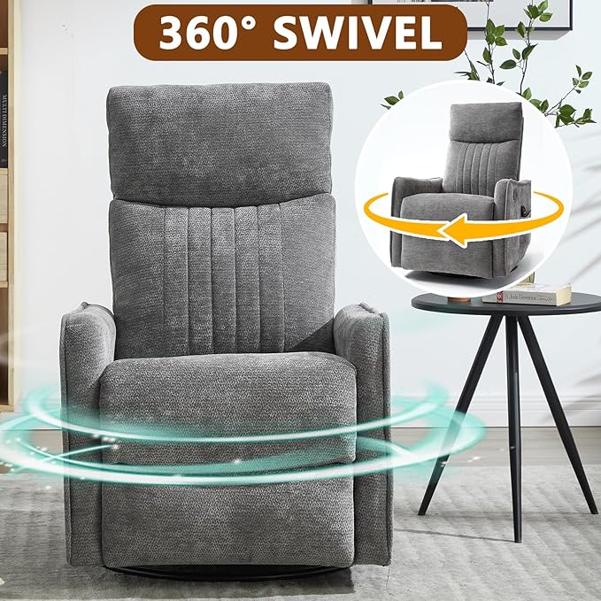 Slim Swivel Rocking Chair Recliner with PocketsLazy Boy Recliners for for AdultsSmall Recliner Chair for Small Spaces Manual Reclining Chair for Living Room Bedroom (Cinerous)