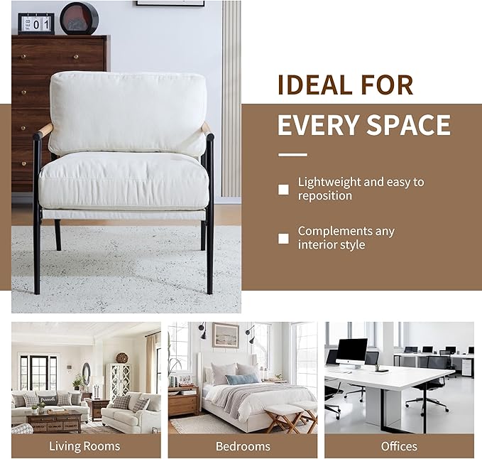 Christopher Knight Home Modern Fabric Accent Chair with Removable Cushions Metal Frame Minimalist Living Room Armchair Bedroom Comfy Reading Chair Beige