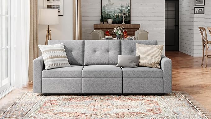LINSY HOME Modular Sectional Sofa - Rubik III Oversized Deep Seat Couches with Storage Seats &amp Removable Cover Modern Comfy Couch for Living Room Apartment Office Grey