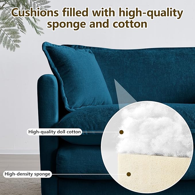76.7 Chenille Modular Sectional Sofa Comfy Cloud Couch Sectional Sofa Modern Deep Seat Loveseat Sofa for Living Room Bedroom Apartment (Blue 76.7Inch-L Shape)