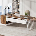 Tribesigns 71-Inch Executive Desk L-Shaped Desk with Cabinet Large Office Desk with Drawers and Storage Shelves Writing Table Computer Desk for Home Office Brown and White