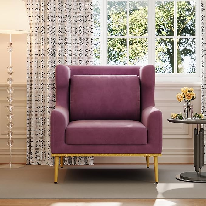 Christopher Knight Home Vincenzo Upholstered Club Chair Velvet Accent Chair Single Lounge Curved Armchair Comfort Seating Armchair Reading Single Sofa Sturdy Iron Legs for Living Room Purple