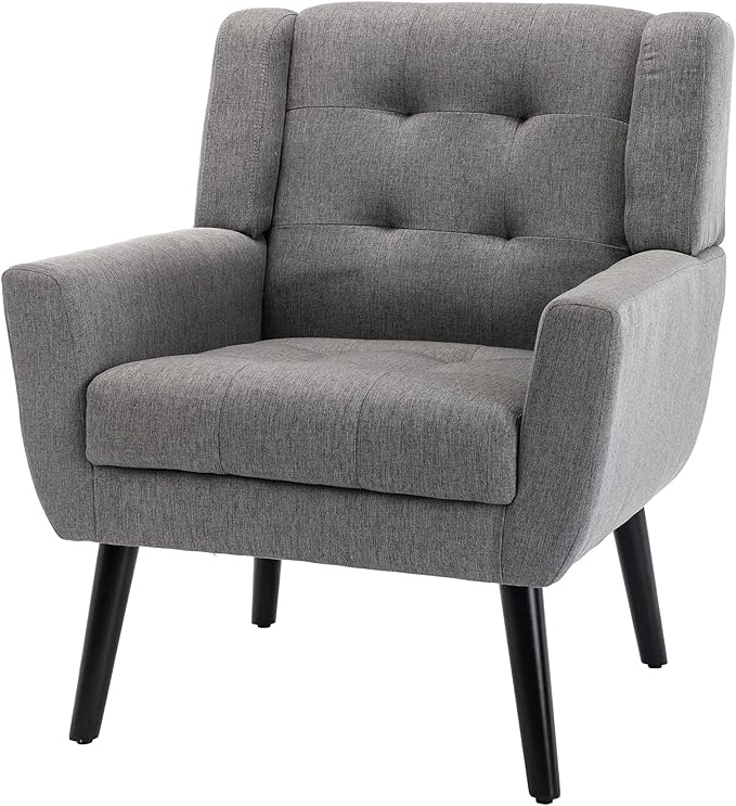 Modern Soft Linen Material Ergonomics Accent Chair Living Room Chair Bedroom Chair Home Chair with Black Legs for Indoor Home OZ855