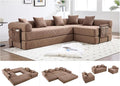 10-in-1 Folding Convertible Sofa Bed 141 Inch Boneless Couch with Fixed-Shape Frame Corduroy Modular Sectional Sofa Mattress Sleeper Sofa Floor Sofa Futon Couch for Living Room (Brown)
