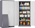 Metal Storage Cabinet with 2 Doors and 6 ShelvesGray White Metal Cabinet with Lock71 Lockable Garage Storage CabinetsLocking File CabinetSteel Tool Cabinets for HomeOfficeGarageShopSchool
