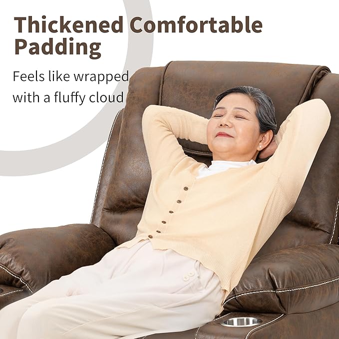 Large Power Lift Recliner Chair with Massage and Heat for Elderly Big and Tall People Dual Motor 180° Lay Flat Overstuffed Wide Leather Recliners with 2 Cup Holders Side Pocket