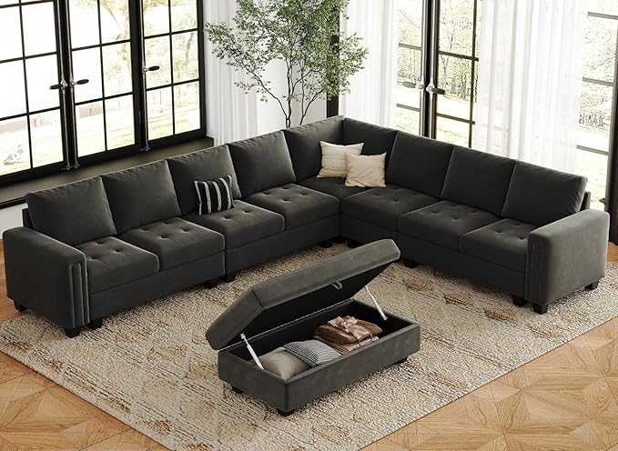 Belffin Large Storage Ottoman Module for Modular Sectional Sofa Grey