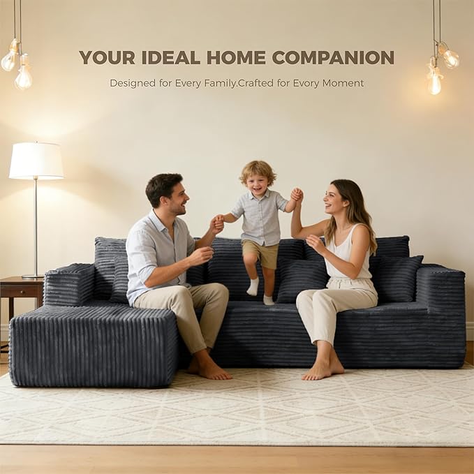106 Corduroy Boneless Modular Sectional Sofa Cloud-Louch Deep Seat Sofa with Left Chaise for Living Room &amp Bedroom（L-Shaped Left Hand Facing ）