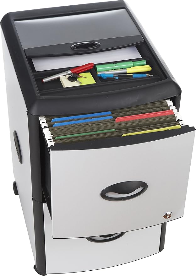 Storex Plastic 2-Drawer Mobile File Cabinet with Metal Accents Roll Top Gray/BlackGrey 19 x 15 x 25 inches