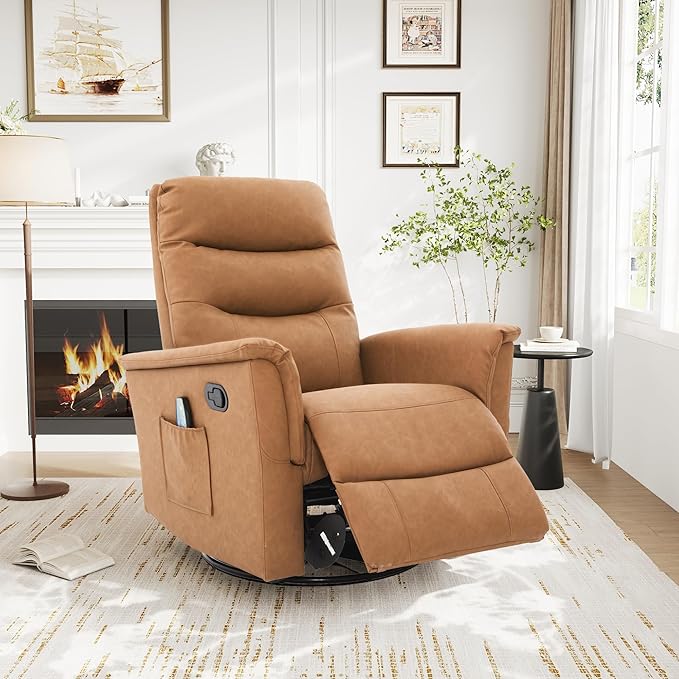 Manual Recliner Chair with Two Adjustable Positions Rocking and Swivel Recliner Rocking Recliner Massage Recliner with 8-Point Massage Function and Adjustable Backrest for Living Room (Brown15)