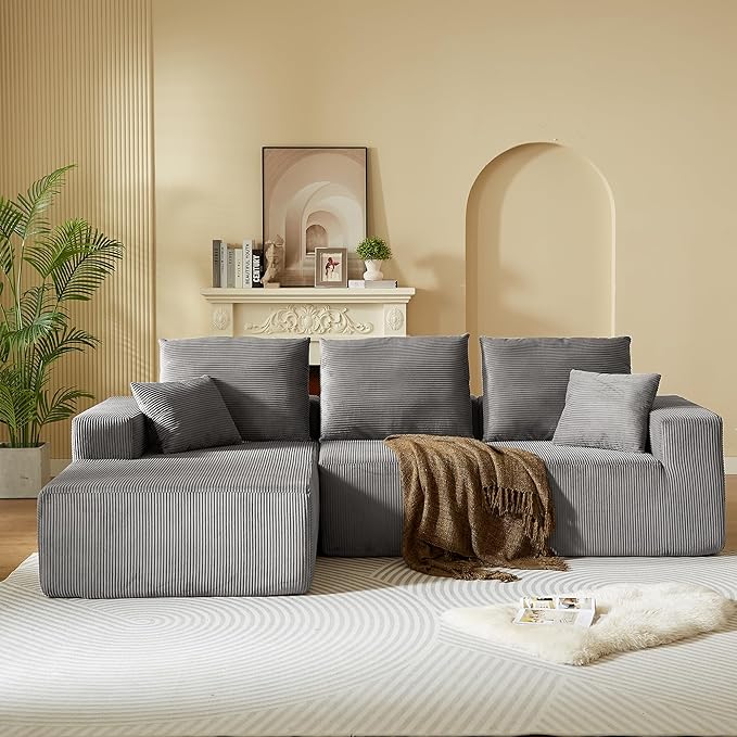 109.4 Cloud Sectional Couch Modern Modular L Shape Sectional Sofa with Deep Seat Chaise Comfy Corduroy Boneless Couches for Living Room (Dark Grey Left Chaise)