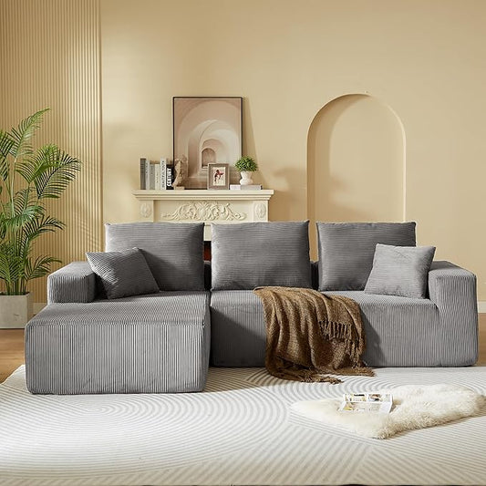 109.4 Cloud Sectional Couch Modern Modular L Shape Sectional Sofa with Deep Seat Chaise Comfy Corduroy Boneless Couches for Living Room (Dark Grey Left Chaise)