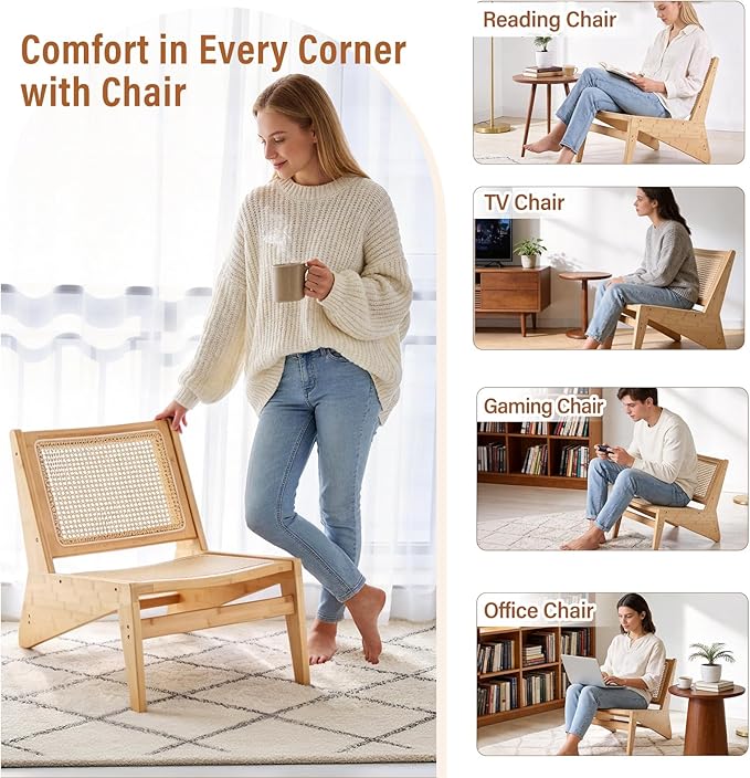 Mid Century Modern Accent Chair Set of 2 for Living Room Low Armless Lounge Chair with Solid Wood Frame Comfy Armchair for Bedroom and Balcony Wood