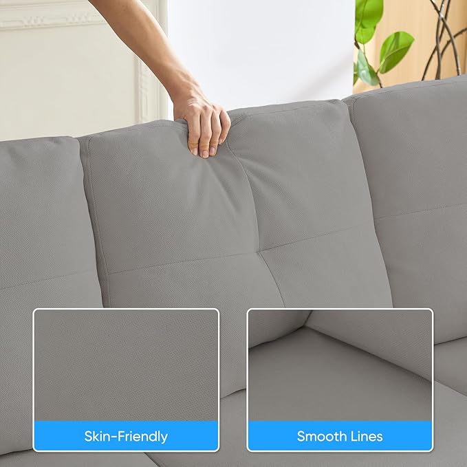 PUREMIND Sectional Home Sofa Living Room Modern U-Shaped Sofa Couches with Double Chaise Upholstered 4 Seater Sofa for Living Room Apartment Light Grey