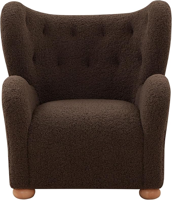 SAFAVIEH Couture Collection Galloway Dark Brown Faux Shearling/Natural Wingback Accent Chair