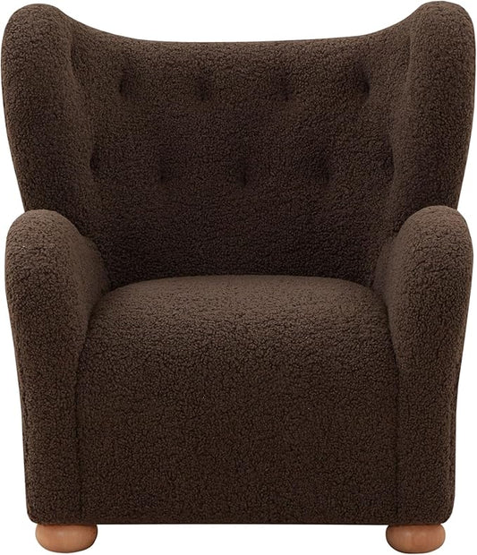 SAFAVIEH Couture Collection Galloway Dark Brown Faux Shearling/Natural Wingback Accent Chair