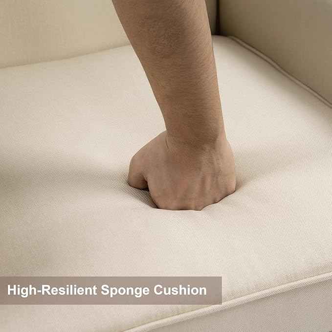 Accent Chair Upholstered Armchair with High Resilience Sponge &amp Wood Legs Mid-Century Modern Comfy Single Sofa Reading Chairs for Living Room Bedroom (Beige Set of 2)