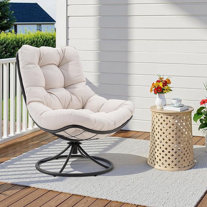 ONBRILL Swivel Accent Chair 360 Degree Swivel Chair with Soft Thick Cushion and Sturdy Steel Frame Modern Comfy Lounge Chair for Living Room Bedroom Reading Room Patio Outdoor Beige
