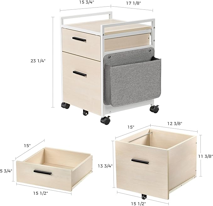 EUREKA ERGONOMIC 2-Drawer Mobile File Cabinet with Wheels Solid Wood Rolling Storage Cabinet for Home Office Space-Saving Under Desk Organization with Printer StandWhite