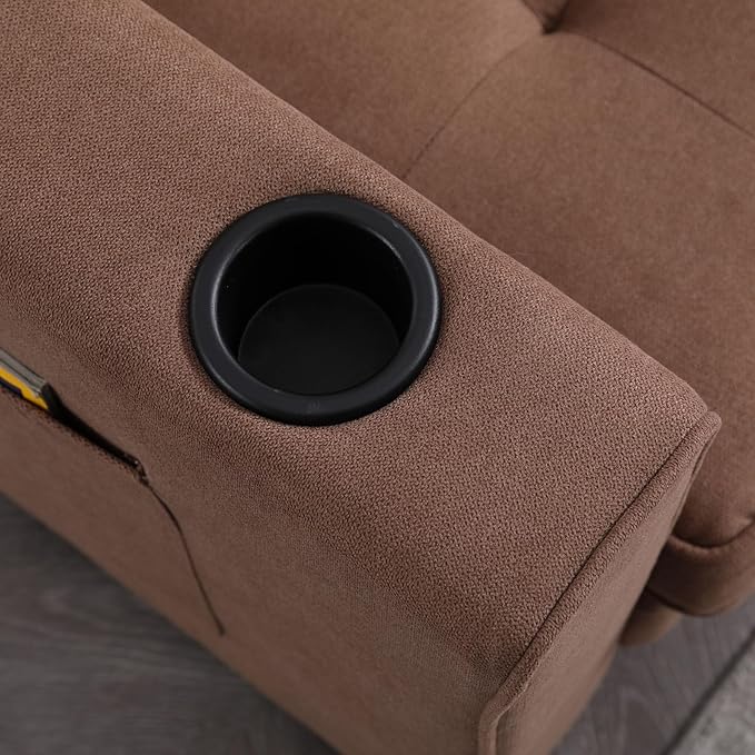 Folding Futon Loveseat Sleeper Sofa Bed with Pullout Couch Bed Comfy Convertible Floor Sofa Bed Cup Holder&amp Side Pockets for Bedroom Living Room Small Space (Brown + Cup Holder)