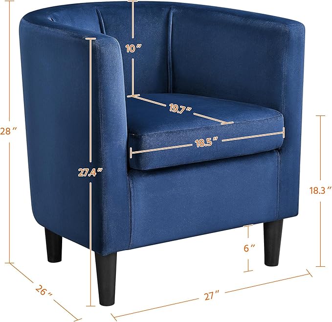 Topeakmart Velvet Club Chair Elegant Style Accent Chair Upholstered Armchair for Living Room Reception Room Bedroom Blue