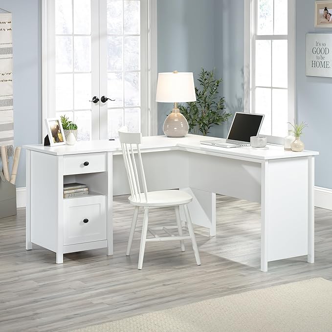 Sauder County Line L-Desk Soft White Finish