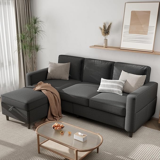 Sectional Couches for Living Room - Deep Seater Couch Living Room-Comfy L Shape Modular Sofawith Storage Chaise-Washable Covers-Suitable for Living RoomsApartmentsRooms and Offices-Dark Gray