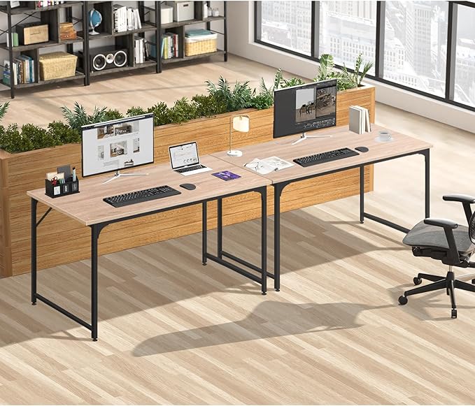 YRLLENSDAN Wooden Large Desk 48 Inch Gaming Desk Modern Writing Desk Workstation PC Laptop Table for Home and Office Nature