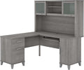 Bush Home Somerset 60W L Shaped Desk with Hutch in Platinum Gray
