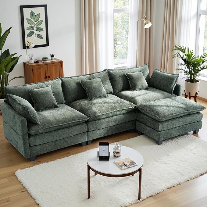 Gexpusm Modular Sectional Sofa108 L Shaped Couches for Living Room3 Seats Sofas with Movable OttomanCloud Sectional Couch with Deep SeatOversized Sleeper Sofa Boneless for BedroomGreen