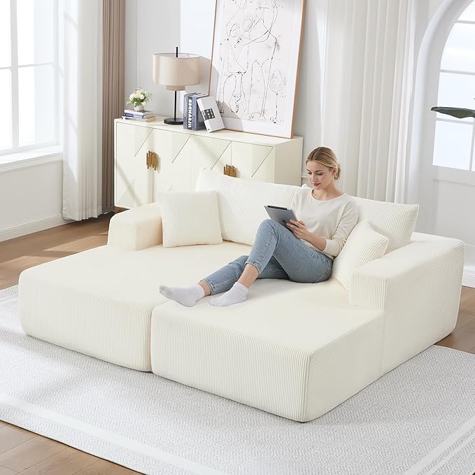 Modular Sectional Sofa81.4 Boneless Sofa for Living RoomLoveseat Sofa Deep Seat Cloud CouchesCorduroy Upholstered Corner Sofa CouchNo Assembly RequiredBeige