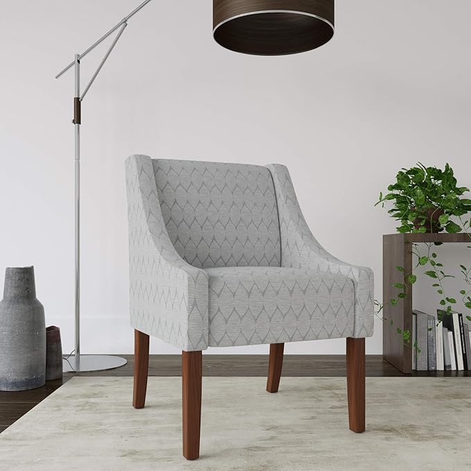 Homepop Home Decor | Upholstered Classic Swoop Arm Accent Chair | Accent Chairs for Living Room &amp Bedroom | Decorative Home Furniture Gray Leaf