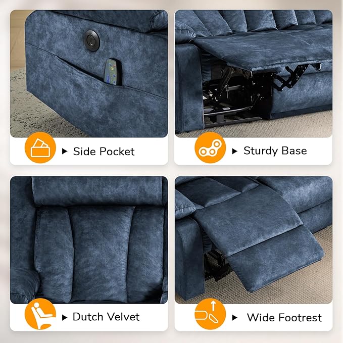Power Recliner Sofa with Drop Down Table Heat &amp Massage Reclining Sofa Couch with Cup Holders USB &amp Type-C Ports Recliner Couch for Living Room RV Office Apartment