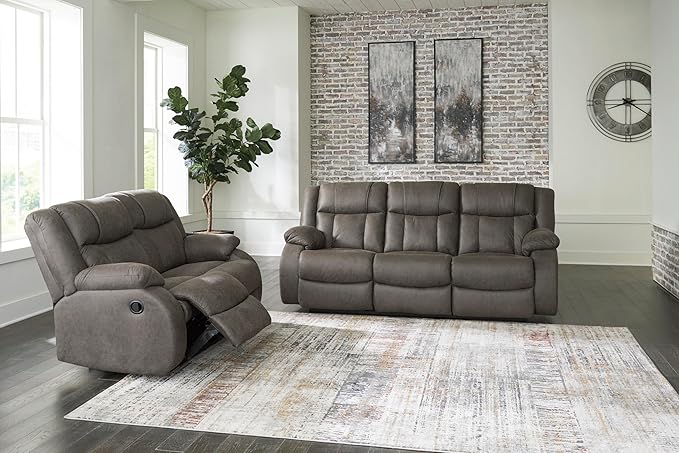 Signature Design by Ashley First Base Contemporary Faux Leather Manual Reclining Sofa Gray