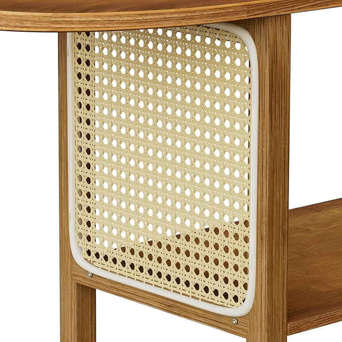 Bamboo TV Stand for TVs up to 65 Accent Entertainment Center with Storage Media Console Table with Rattan Modern TV Stand for Living Room Bedroom 55(L) Walnut