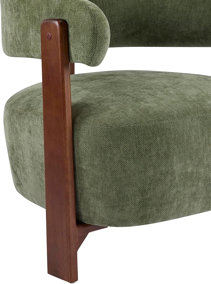 Christopher Knight Home Zax Modern Accent Chair for Living Room Upholstered Lounge Chair Indoor with Wooden Frame Comfy Reading Seating with 3 Legs Design Armchair with Cushion Green + Walnut